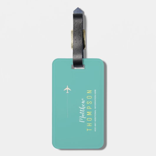 Étiquette À Bagage élégant bleu turquoise (Dos Vertical)