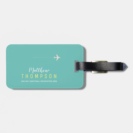 Étiquette À Bagage élégant bleu turquoise (Dos horizontal)