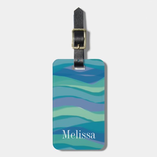 Étiquette À Bagage Elégant bleu Turquoise aquarelle (Devant Vertical)
