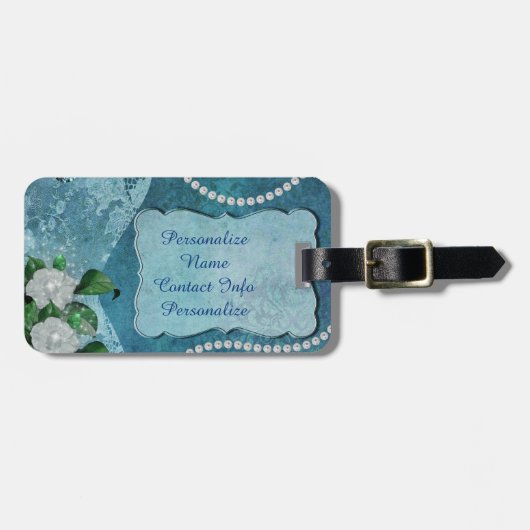 Étiquette À Bagage Elégant Blue Pearl Romantique Bagage (Devant horizontal)