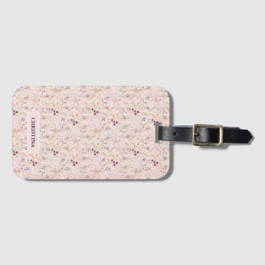 Étiquette À Bagage Élégant Boho Aquarelle Fleur Papillon Monogramme (Devant Horizontal)