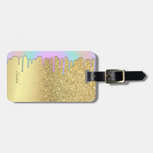 Étiquette À Bagage Elégant Bokeh Ombre Parties scintillant Or, Rainbo (Devant horizontal)