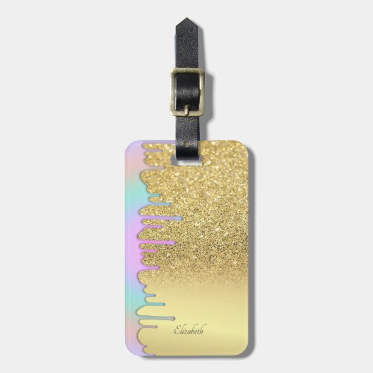Étiquette À Bagage Elégant Bokeh Ombre Parties scintillant Or, Rainbo (Devant Vertical)