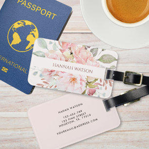 Étiquette À Bagage Élégant bouquet floral rose et pivoine