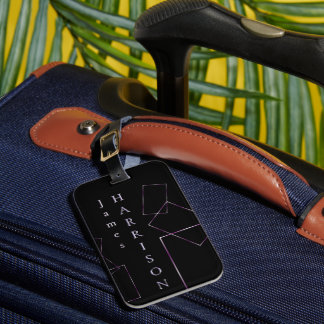 Étiquette À Bagage Élégant cadre géométrique lavande noir personnalis