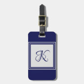 Étiquette À Bagage Élégant carré gris bleu motif monogramme initial (Devant Vertical)