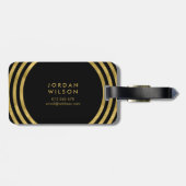 Étiquette À Bagage Elégant Cercles Noir & Faux Or Lignes géométriques (Dos horizontal)