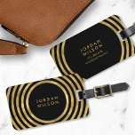 Étiquette À Bagage Elégant Cercles Noir & Faux Or Lignes géométriques<br><div class="desc">Voyagez dans le style avec cette élégante étiquette à bagages avec une ligne de cercle géométrique en faux or moderne motif contre un arrière - plan noir. Personnalisez cette balise avec vos informations et pour plus d'options comme changer la police et sa taille cliquez sur le bouton "Personnaliser". *Veuillez noter...</div>
