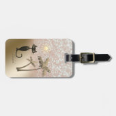 Étiquette À Bagage Élégant Chat, Palmiers, Parties scintillant Bokeh  (Devant horizontal)