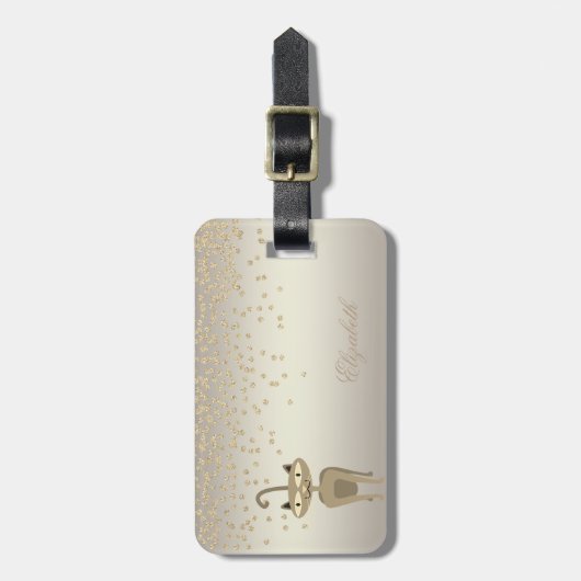 Étiquette À Bagage Élégant Chat Stylish - Brillant Foil Confetty Diam (Devant Vertical)