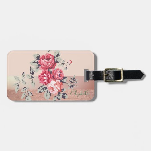 Étiquette À Bagage Élégant Chic et Stylé,Fleurs (Devant horizontal)