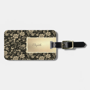 Étiquette À Bagage Elégant Chic Gold Flowers - Personnalisé