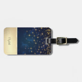 Étiquette À Bagage Elégant Chic Gold Stars Marine Bleu (Devant horizontal)