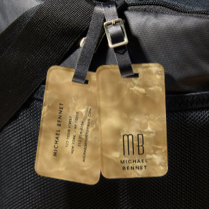 Étiquette À Bagage Élégant Chic Monogramme Or