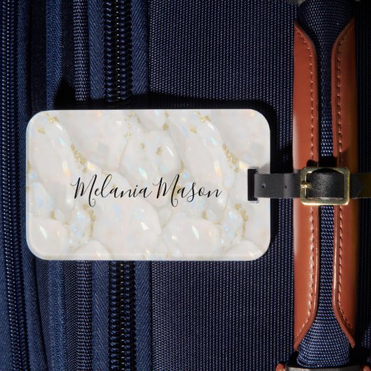 Étiquette À Bagage Élégant Chic Opal Gemstone Marble (Insitu Rectoal 4)