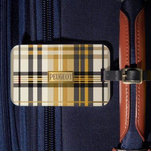 Étiquette À Bagage Élégant classique Plaid Tan Or et Taupe (Insitu Rectoal 4)