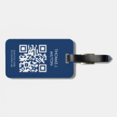 Étiquette À Bagage Élégant Code QR Monogramme Gras Bleu Blanc (Dos horizontal)