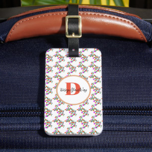 Étiquette À Bagage élégant coloré floral moderne Monogram