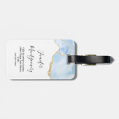 Étiquette À Bagage Élégant Cool Bleu Agate et Parties scintillant Or  (Dos horizontal)