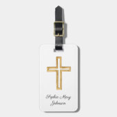 Étiquette À Bagage Élégant croix religieuse Script blanc (Devant Vertical)