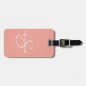 Étiquette À Bagage Élégant cuir rose blush écriture monogramme (Devant horizontal)