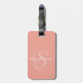 Étiquette À Bagage Élégant cuir rose blush écriture monogramme (Dos Vertical)