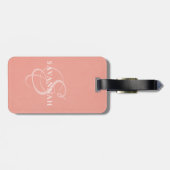 Étiquette À Bagage Élégant cuir rose blush écriture monogramme (Dos horizontal)