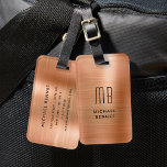 Étiquette À Bagage Élégant cuivre monogrammé Brown métal brossé<br><div class="desc">Élégant Personnalisé Monogramme Cuivre Brown Brossé Metal Bagage Balise.</div>