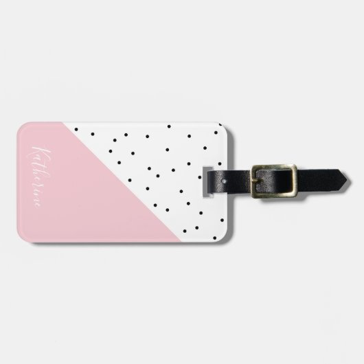Étiquette À Bagage Elegant cute geometric black dots pastel pink (Devant horizontal)