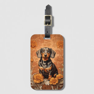 Étiquette À Bagage Elégant Dachshund Et Marigolds