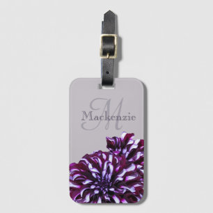 Étiquette À Bagage Élégant dahlia violet fleurs monogramme nom person
