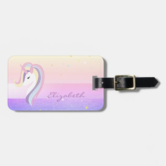 Étiquette À Bagage Élégant Design Chic, Unicorne (Devant horizontal)