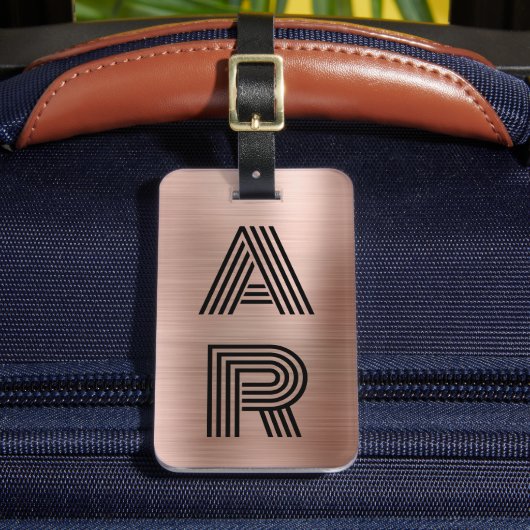 Étiquette À Bagage Elégant deux monogrammes Rose initial métal or (Insitu Rectoal 2)