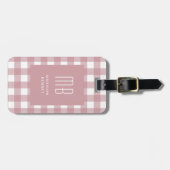 Étiquette À Bagage Elegant Dusty Pink Gingham Monogram (Devant horizontal)