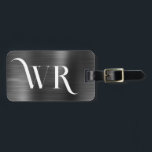 Étiquette À Bagage Élégant élégant 2 Monogramme initial Black Metal<br><div class="desc">Girly Stylish Modern Elegant Black Metal 2 ornement Monogramme Initial Personnalisé Porte-bagage personnalisé Tag. Ce design comprend deux (2) caractères de typographie initiale monogramme ornementale et les informations d'adresse sur le côté inverse sur le papier métallique brossé noir look arrière - plan. Ils sont faciles à customiser. Cadeau élégant pour...</div>