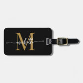 Étiquette À Bagage Élégant élégant Monogramme noir or Script initial (Devant horizontal)