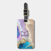 Étiquette À Bagage Élégant élégant violet or bleu marbre Monogramme (Devant Vertical)