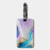 Étiquette À Bagage Élégant élégant violet or bleu marbre Monogramme (Dos Vertical)