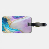 Étiquette À Bagage Élégant élégant violet or bleu marbre Monogramme (Dos horizontal)
