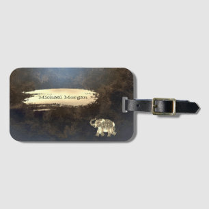 Étiquette À Bagage Elégant Eléphant Or, Brush Stroke, Look Cuir