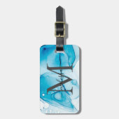 Étiquette À Bagage Élégant encre d'alcool bleu monogramme (Devant Vertical)