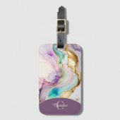 Étiquette À Bagage Élégant encre liquide de marbre Monogram (Devant Vertical)