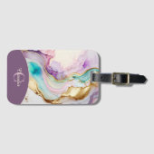 Étiquette À Bagage Élégant encre liquide de marbre Monogram (Devant Horizontal)