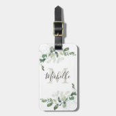 Étiquette À Bagage Elégant Eucalyptus Monogramme Nom du script (Devant Vertical)