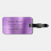 Étiquette À Bagage Élégant Faux brossé Métal violet Monogramme (Dos horizontal)