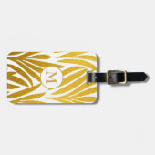 Étiquette À Bagage Elégant Faux Gold Leaf Blanc Monogramme (Devant horizontal)
