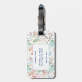 Étiquette À Bagage Élégant feuille florale bleu monogramme à thème (Dos Vertical)