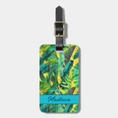 Étiquette À Bagage Élégant feuille vert tropical motif jaune (Devant Vertical)