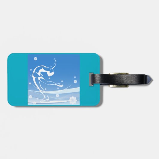 Étiquette À Bagage Elegant Figure Skater Silhouette Snowflakes (Dos horizontal)