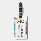 Étiquette À Bagage Élégant fleuri fleuri arc-en-ciel Monogrammé (Devant Vertical)